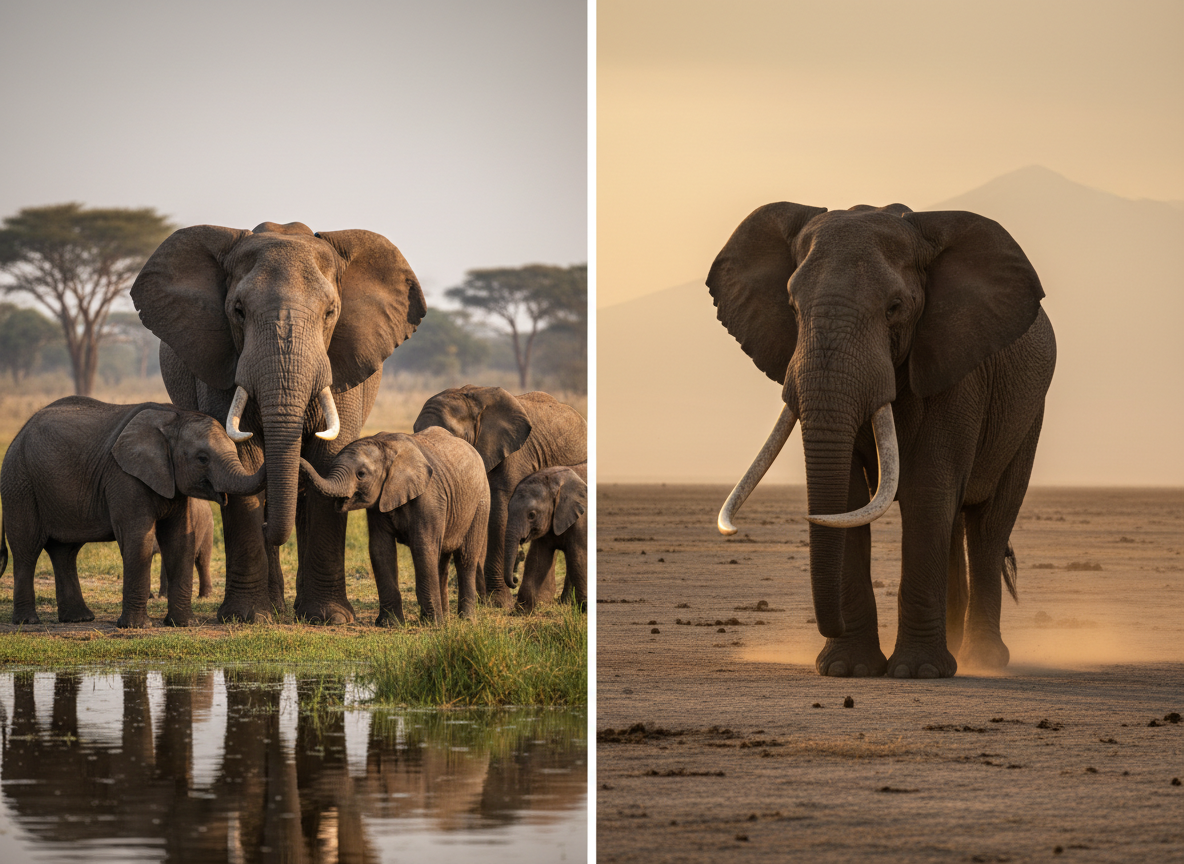 Elephant Family Herds vs Big Tuskers in Amboseli