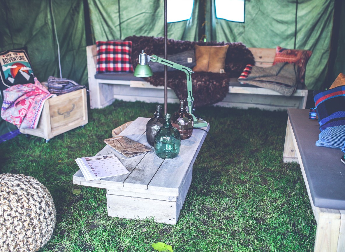 Luxury safari tent honeymoon suite open to the savannah