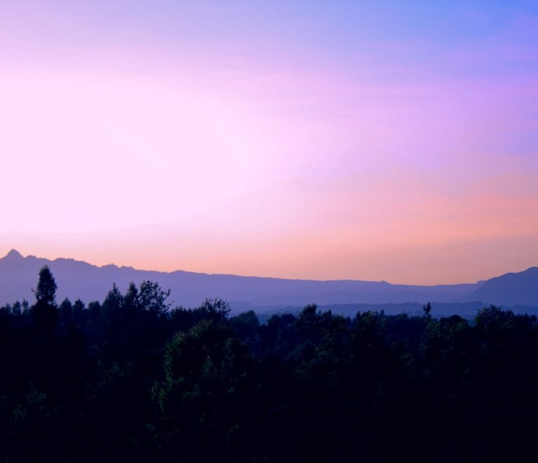 Mount Kenya's silhouette at dusk seen from the Laikipia plateau