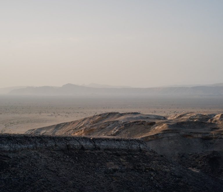 hazy volcanic desert plateau in the arid Lake Turkana region, Sibiloi National Park
