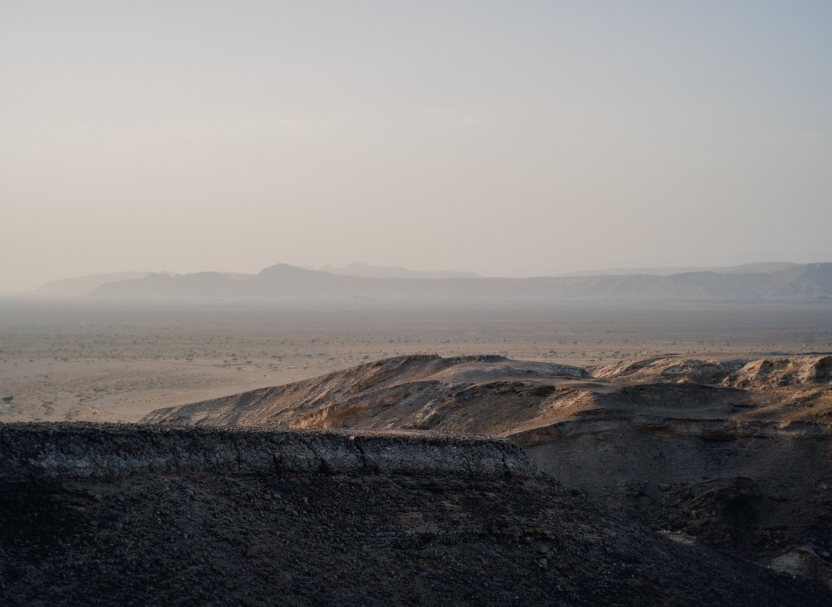 hazy volcanic desert plateau in the arid Lake Turkana region, Sibiloi National Park
